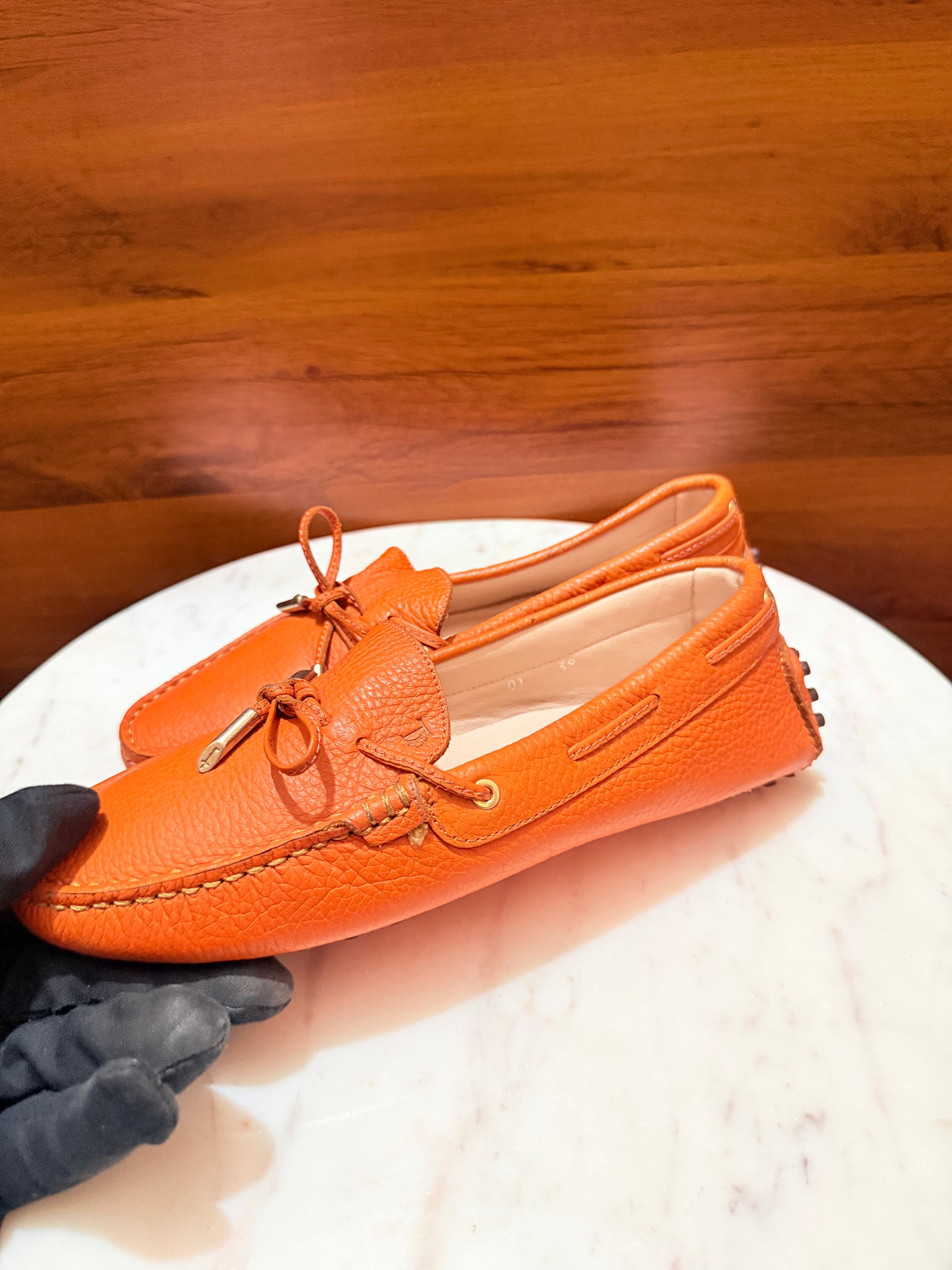 Tod's City Laccetto Front Tie Grainy Leather Gommino Driver Loafers