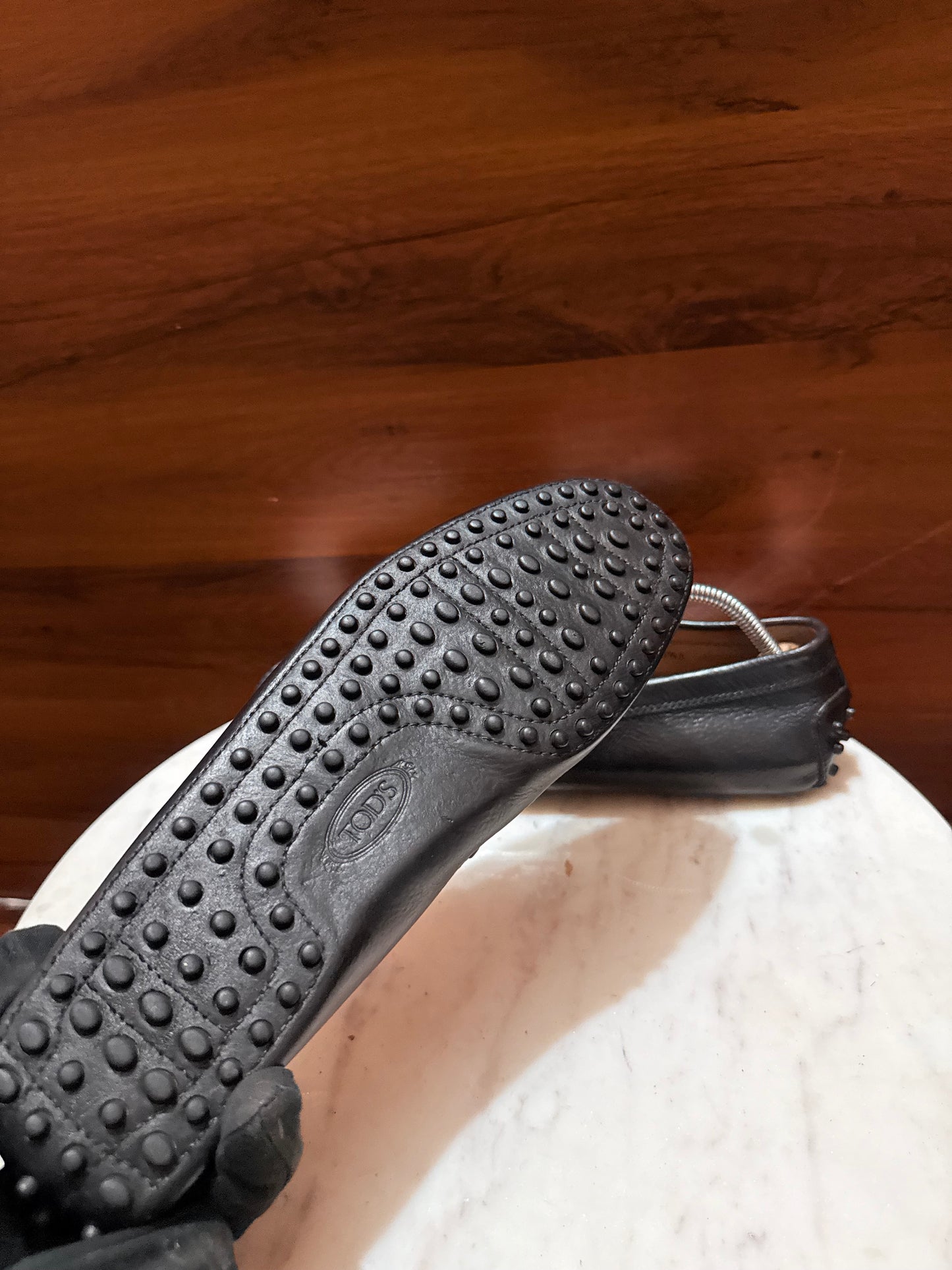 Tod's Double T Metal Bit Grainy Leather Gommino Driver Loafers
