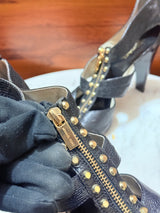 Michael Kors Studded Zipper Textured Leather Open-Toe Heel Sandals