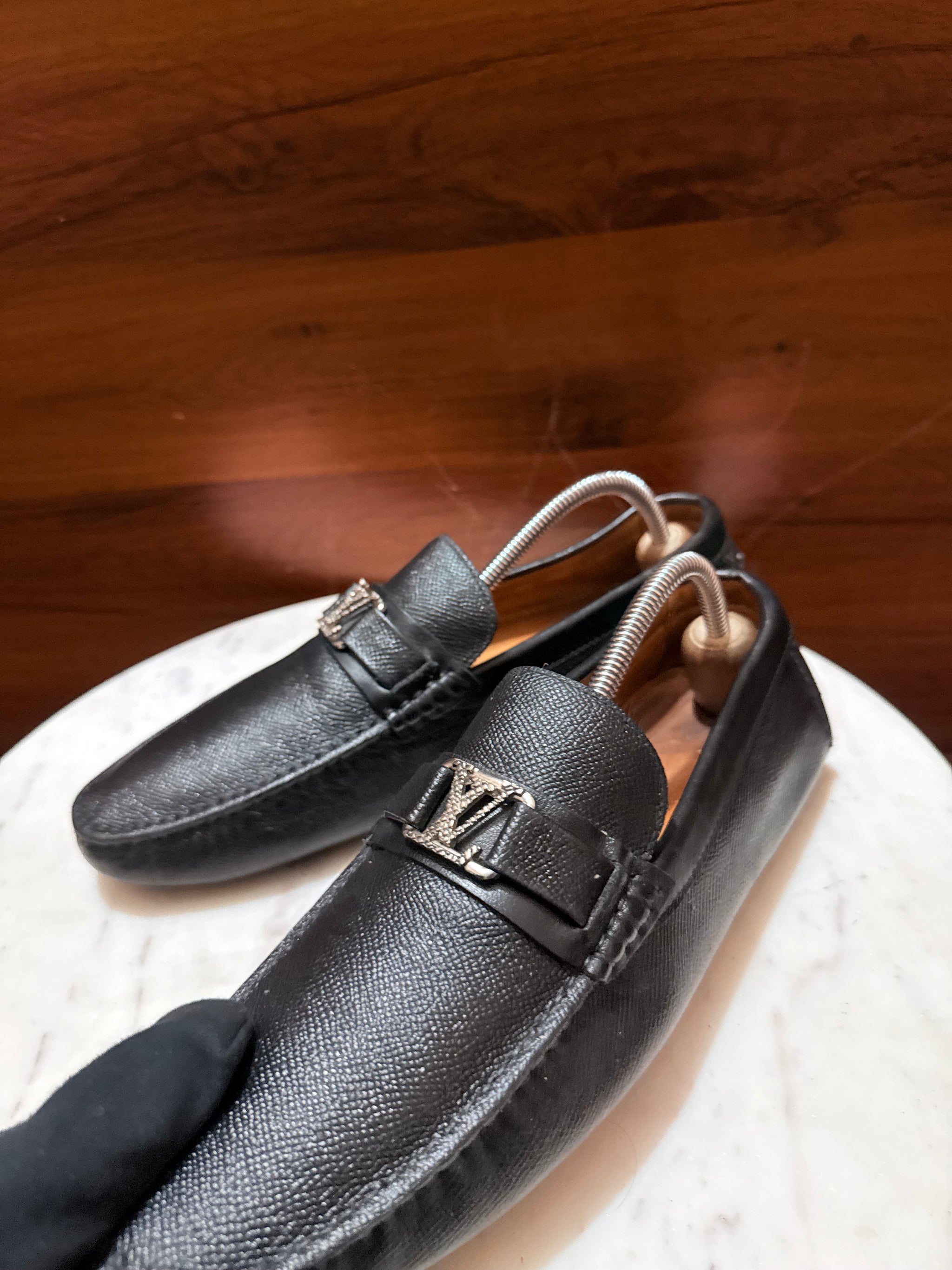 Louis Vuitton LV Initial Buckle Textured Leather Driver Loafers