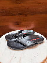 Prada Linea Rossa Metal Logo Leather Flip-Flop Sandals
