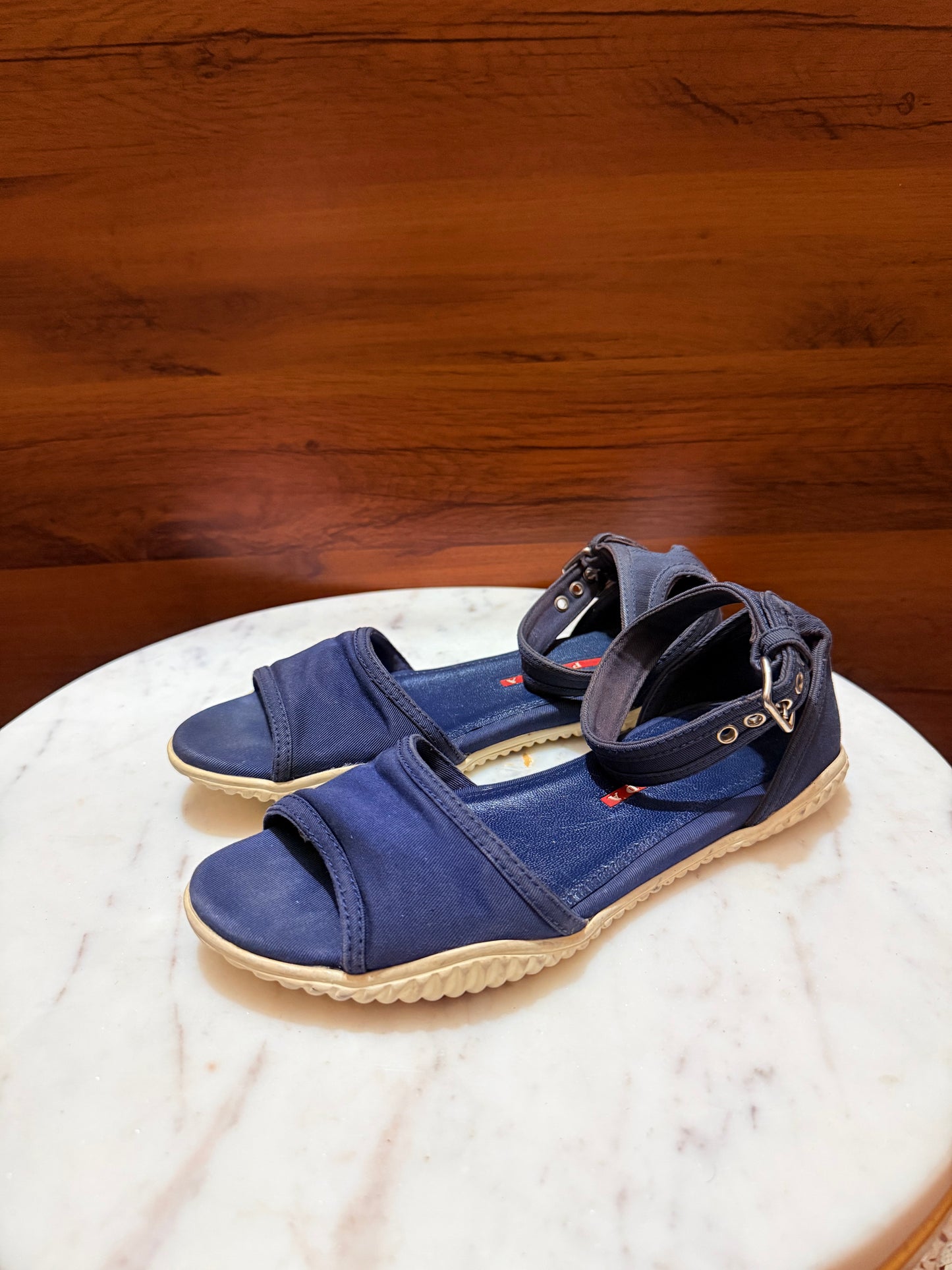 Prada Linea Rossa Ankle Strap Canvas Sandals