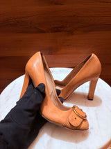 Gucci Buckle Detail Leather High Block Heel Pumps