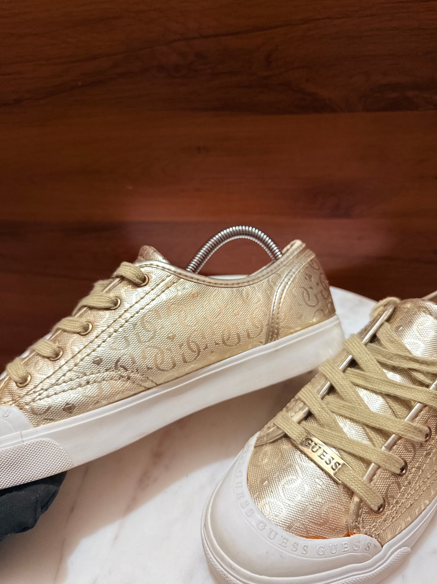 Guess Script Logo Metallic Canvas Sneakers