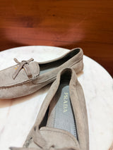 Prada Bow Detail Logo Suede Driving Loafers