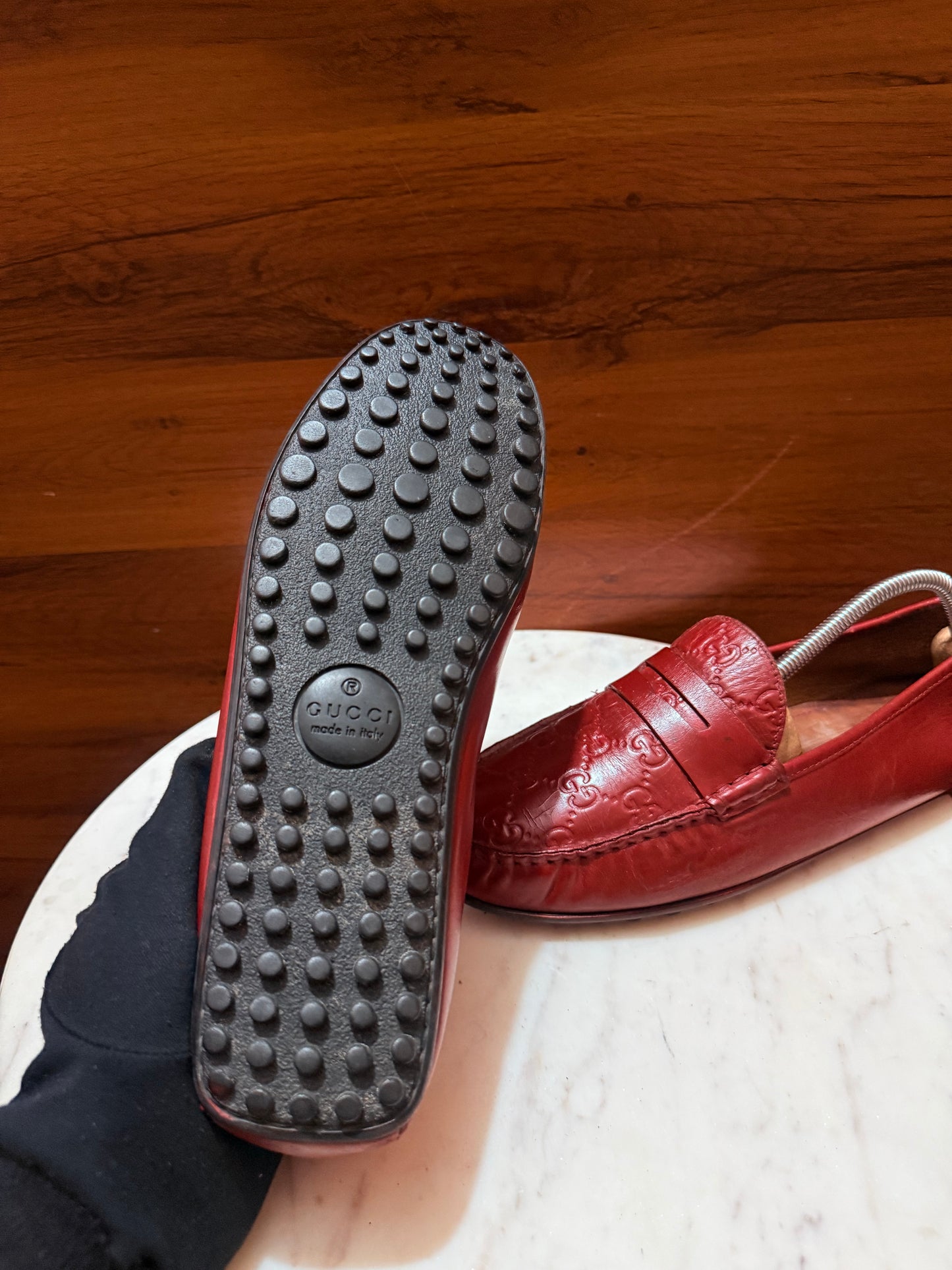 Gucci Guccissima Embossed Leather Penny Driver Loafers