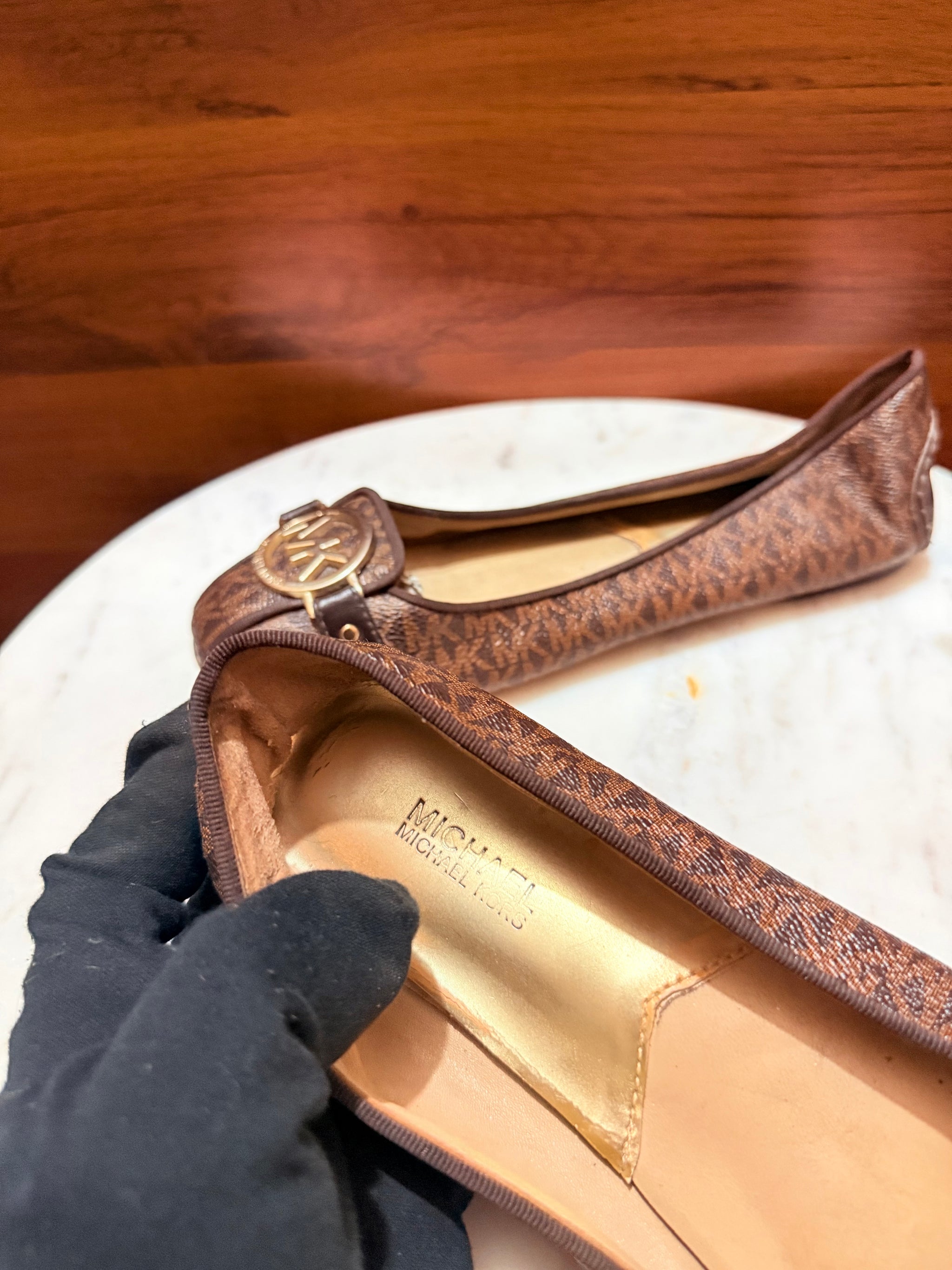 Michael Kors Fulton Monogram Canvas Logo Medallion Ballet Flats