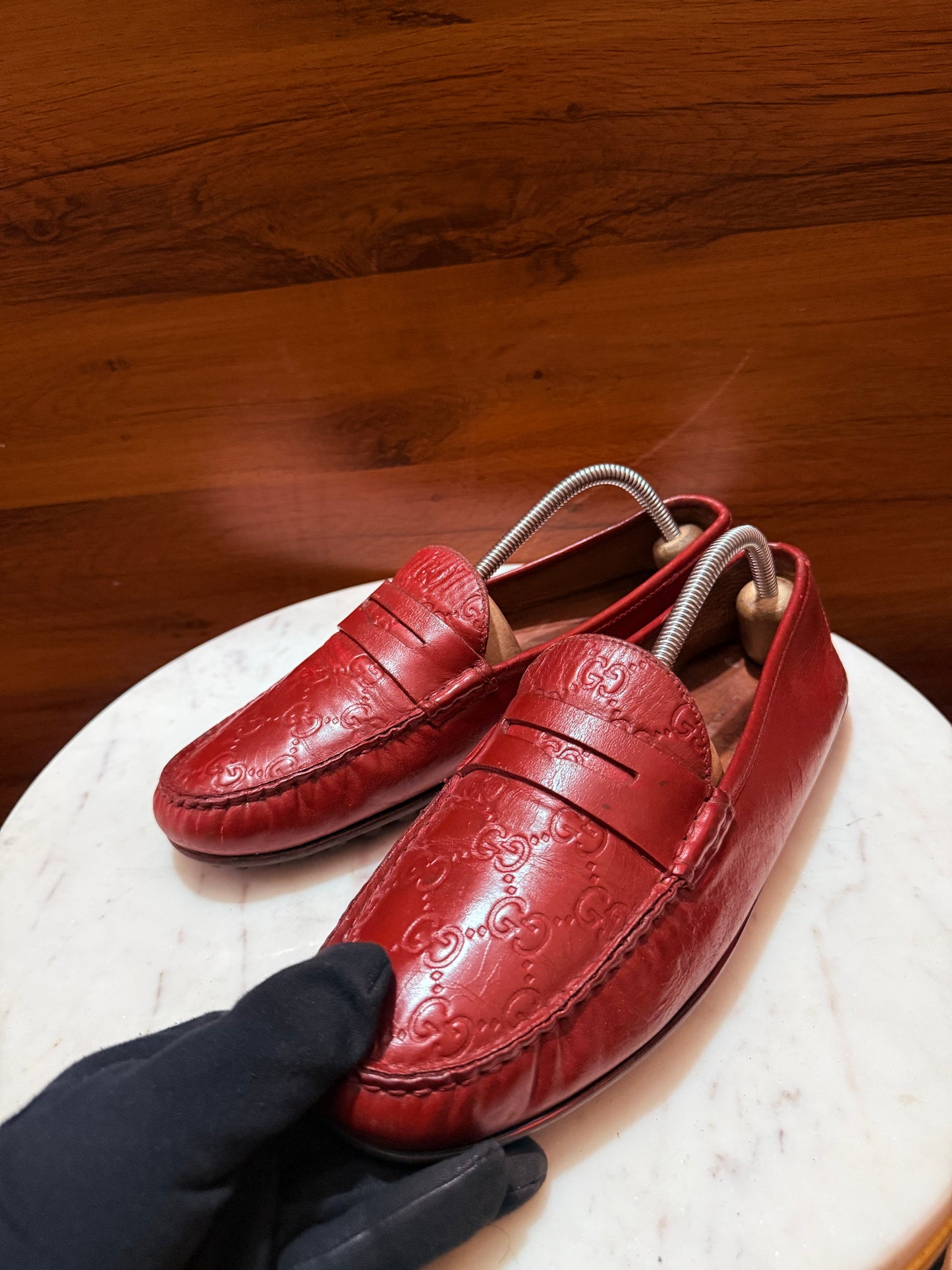 Gucci Guccissima Embossed Leather Penny Driver Loafers