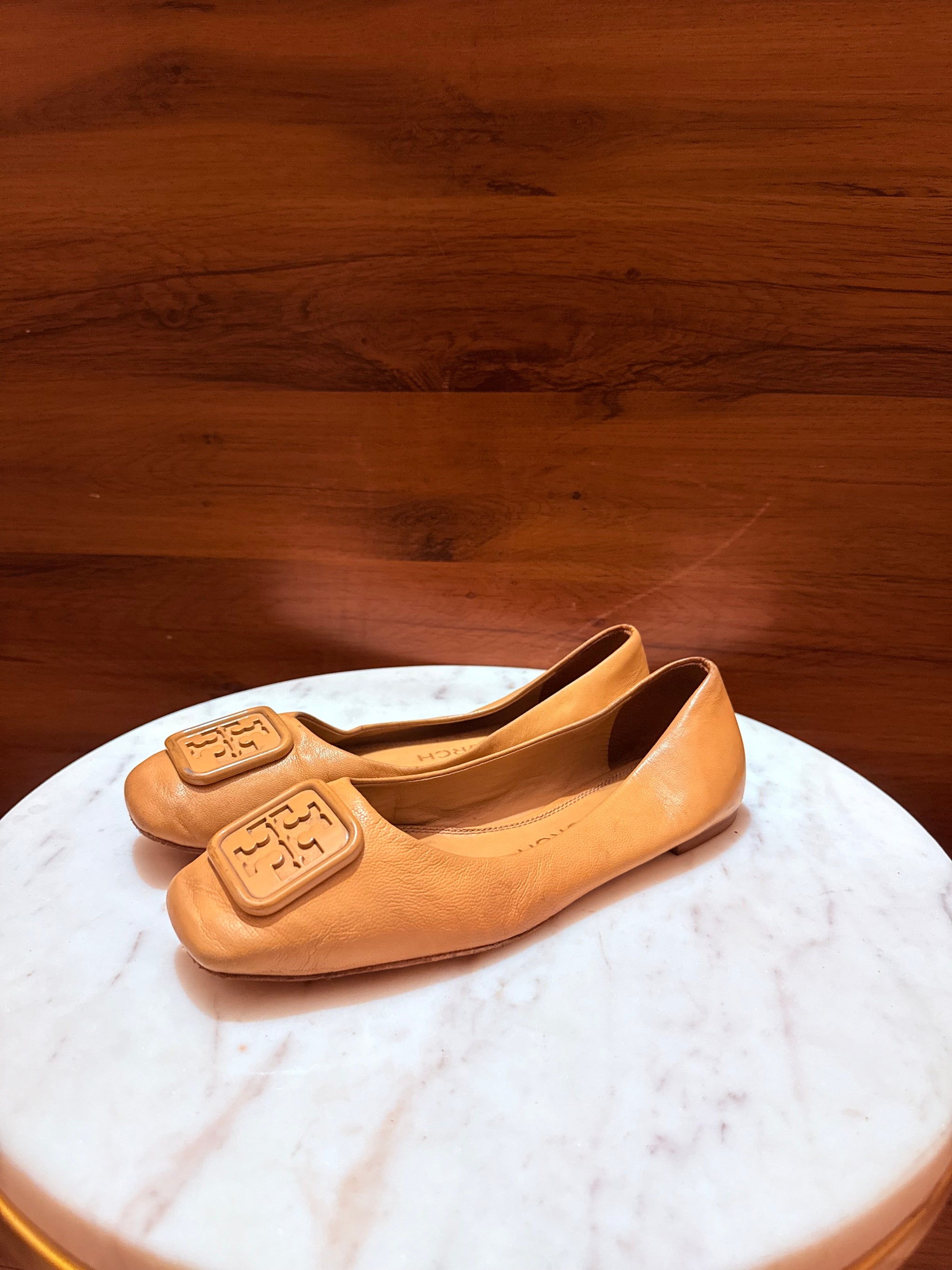 Tory Burch Georgia T-Logo Leather Ballet Flats