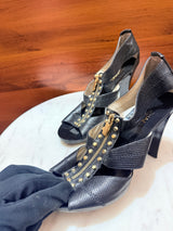 Michael Kors Studded Zipper Textured Leather Open-Toe Heel Sandals