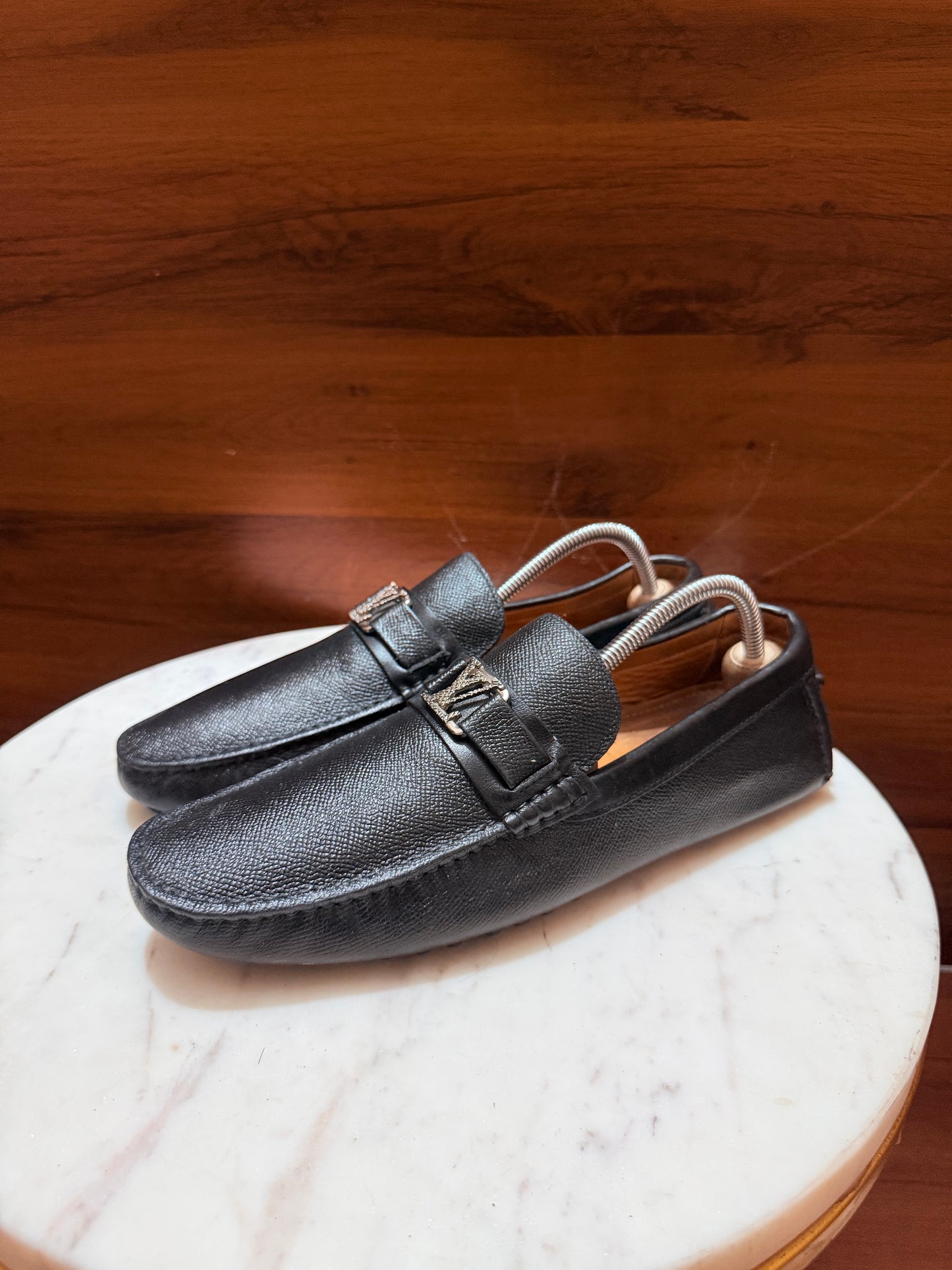 Louis Vuitton LV Initial Buckle Textured Leather Driver Loafers