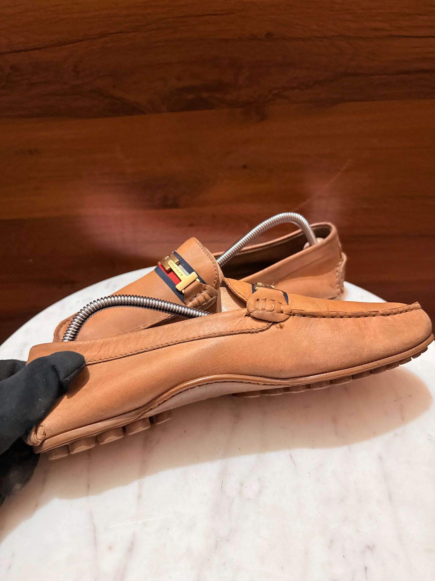 Tommy Hilfiger Web Stripe Buckle Leather Driver Loafers