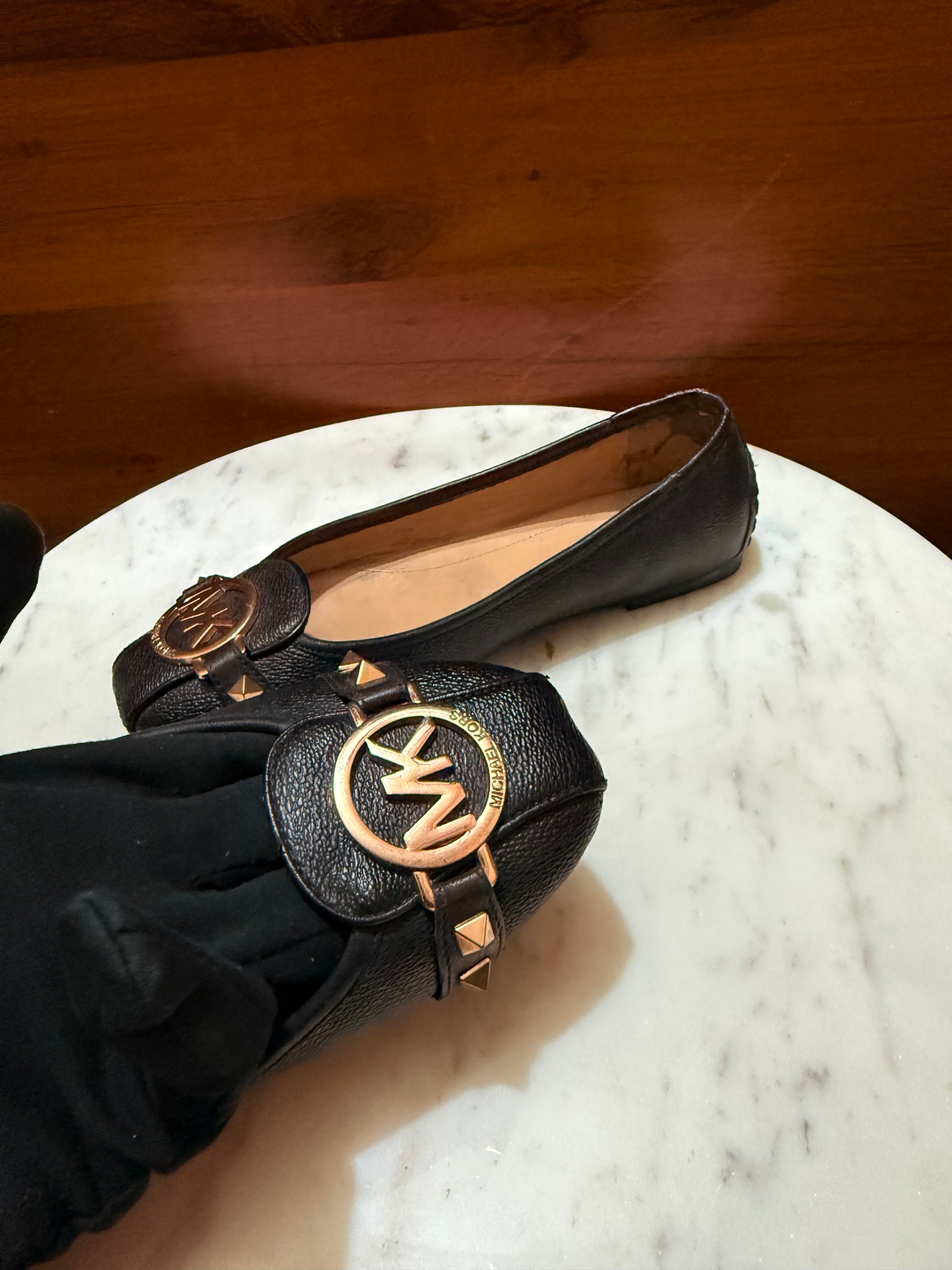 Michael Kors Fulton Studded Logo Medallion Leather Ballet Flats