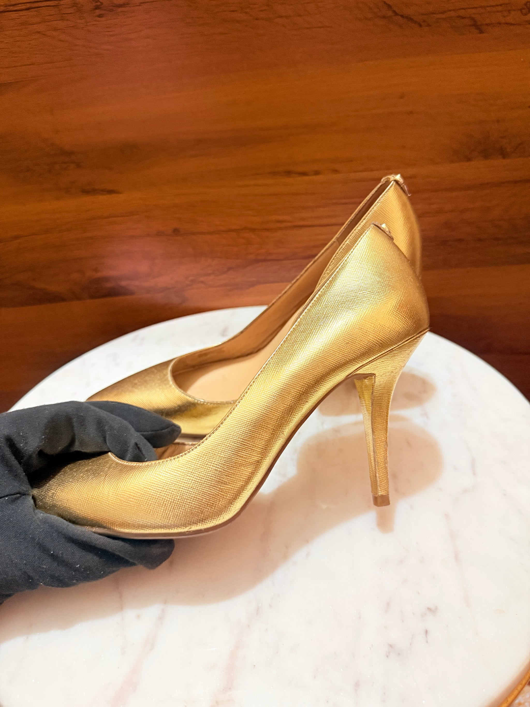 Michael Kors Metallic Saffiano Leather Pointed-Toe Pumps
