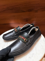 Gucci Web Stripe Horsebit Leather Driver Loafers