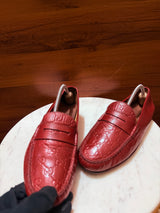 Gucci Guccissima Embossed Leather Penny Driver Loafers