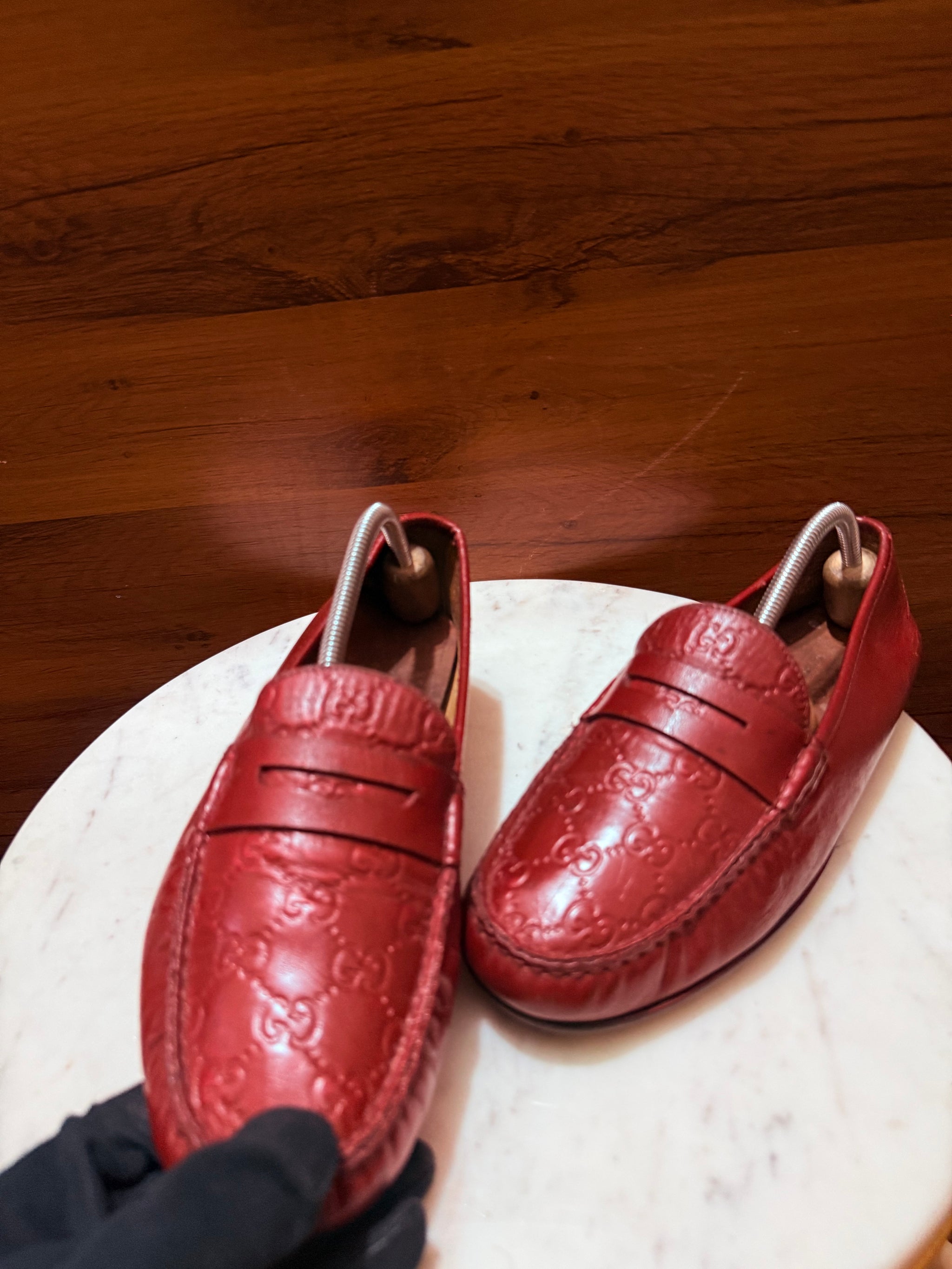 Gucci Guccissima Embossed Leather Penny Driver Loafers