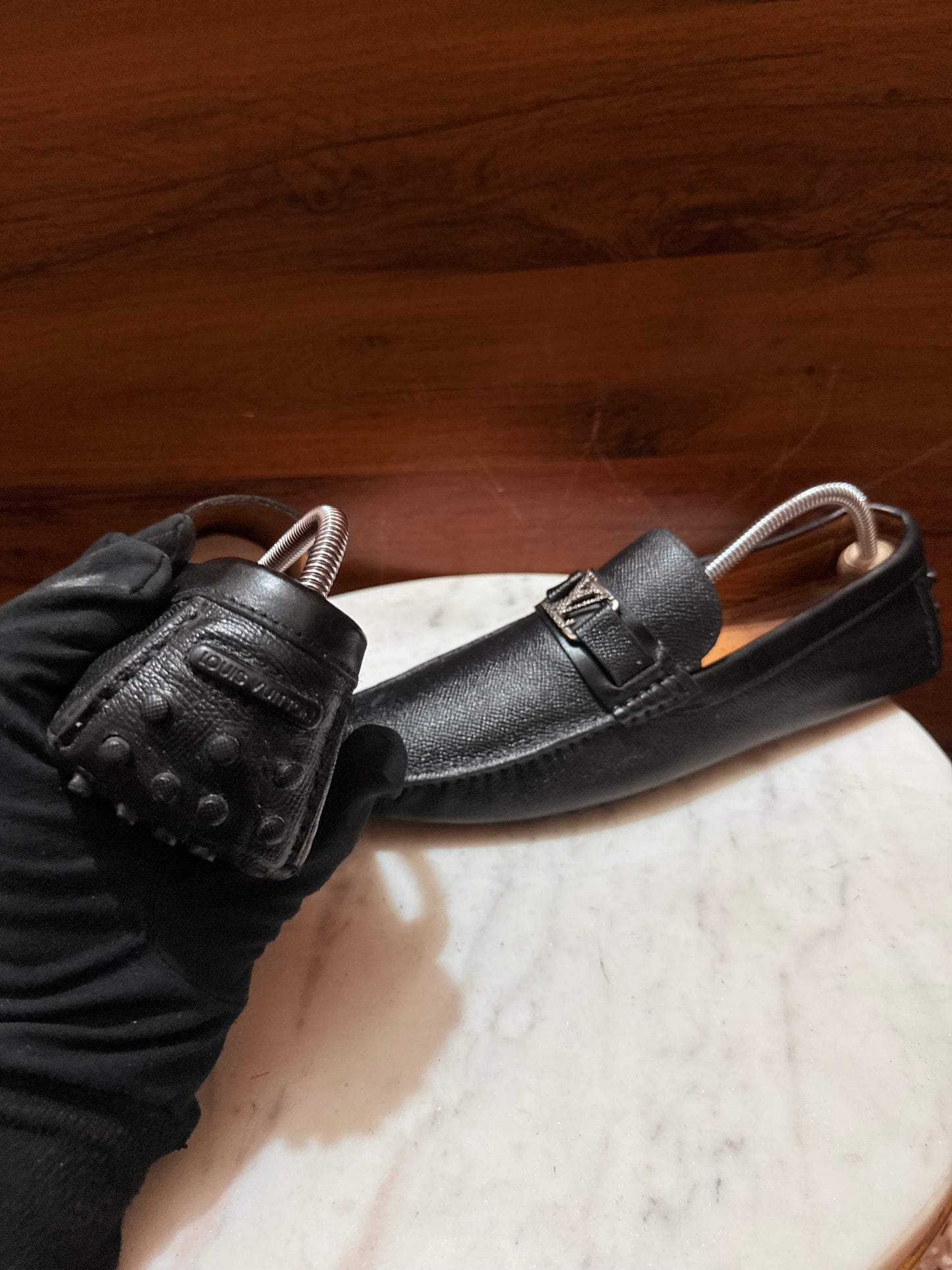 Louis Vuitton LV Initial Buckle Textured Leather Driver Loafers