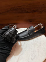 Louis Vuitton LV Initial Buckle Textured Leather Driver Loafers