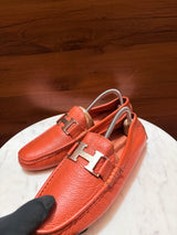 Hermes Paris 'H' Buckle Grainy Leather Moccasin Drivers