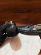 Versace Greca Hardware Grainy Leather Driver Loafers