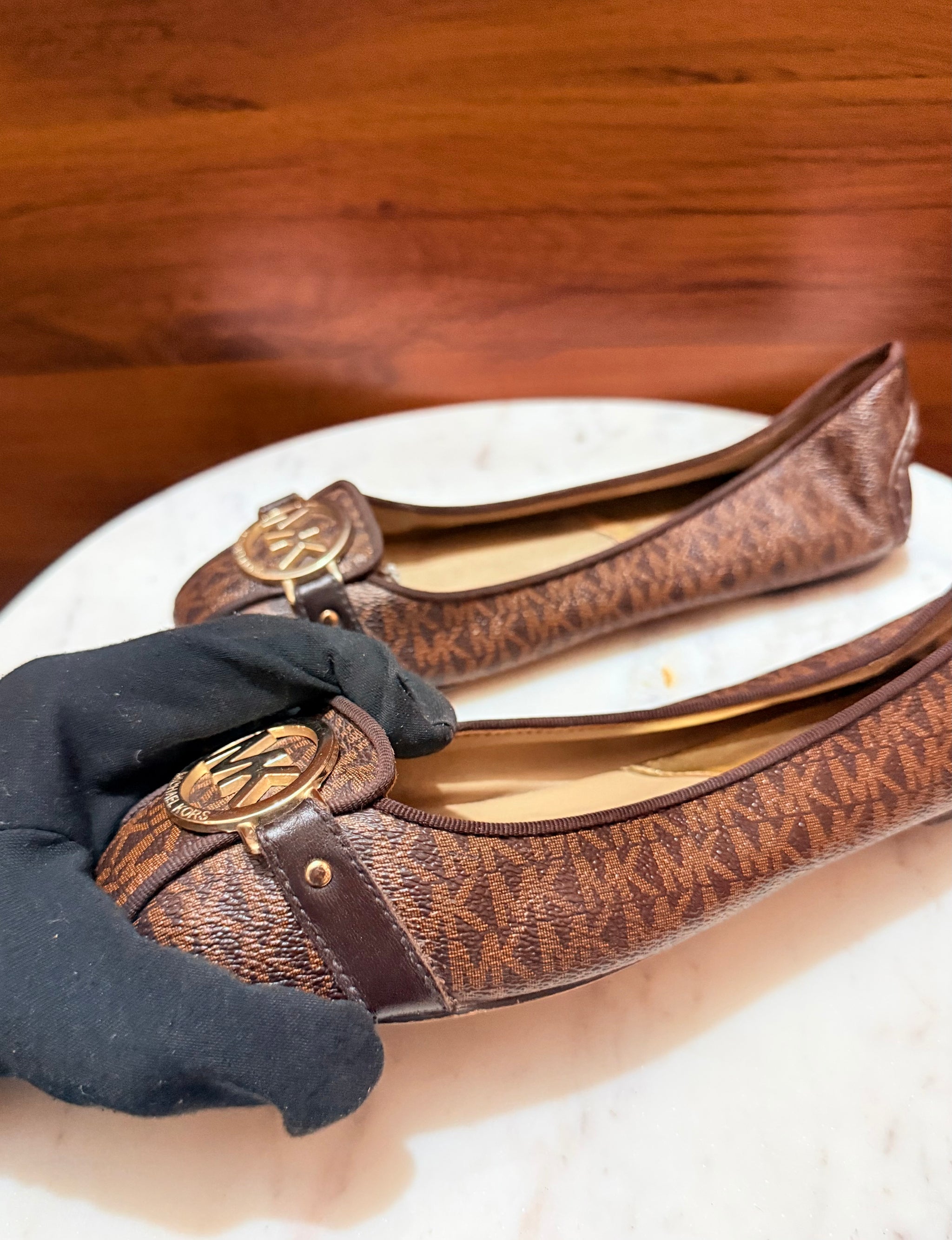 Michael Kors Fulton Monogram Canvas Logo Medallion Ballet Flats