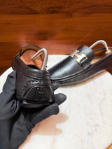 Hermès Paris 'H' Buckle Grainy Leather Moccasin Drivers
