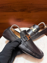 Hermès Paris 'H' Buckle Grainy Leather Moccasin Drivers