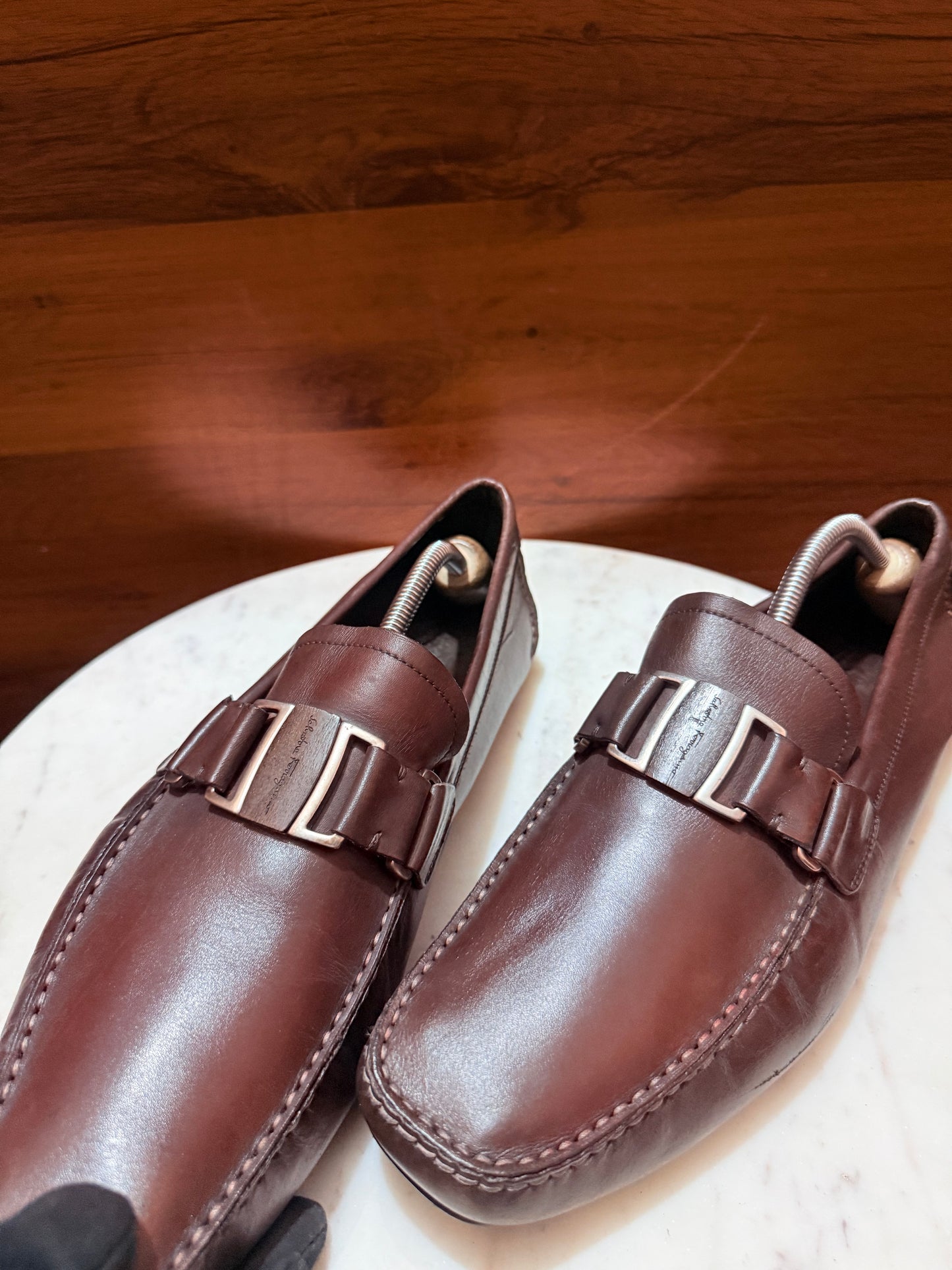Salvatore Ferragamo Metal Bit Leather Driver Loafers