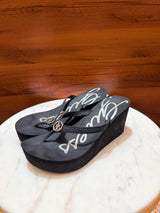 Guess Script Logo Medallion Platform Wedge Flip-Flop Sandals
