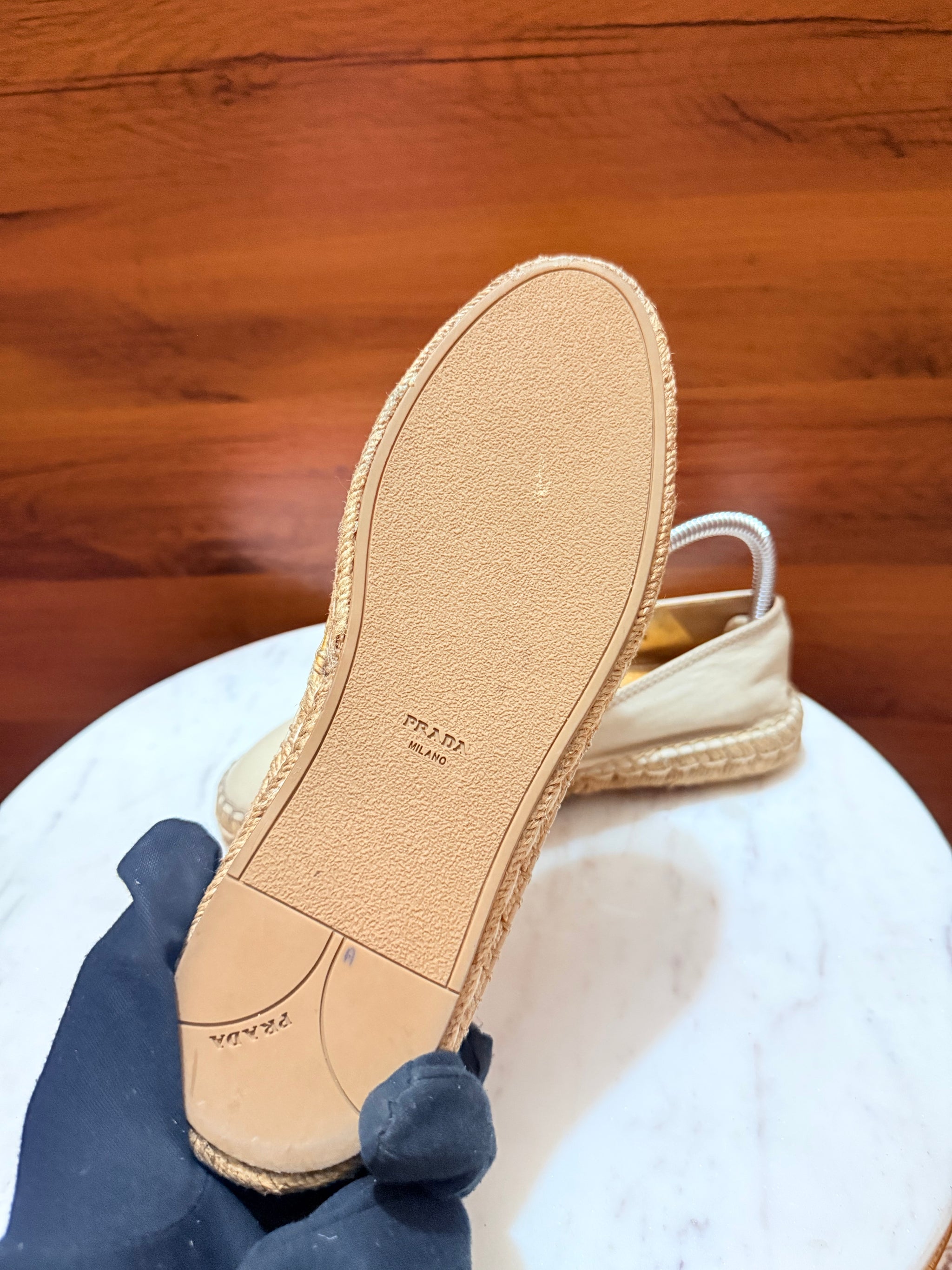 Prada Front Bow Leather Jute Espadrilles