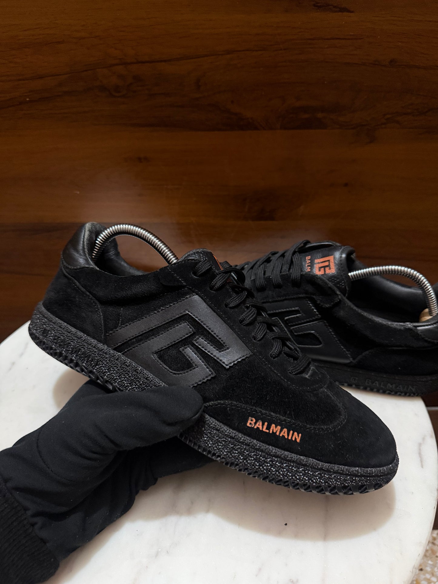 Balmain B-Court Suede & Leather Low-Top Sneakers