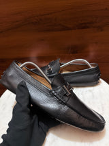 Tod's Double T Metal Bit Grainy Leather Gommino Driver Loafers