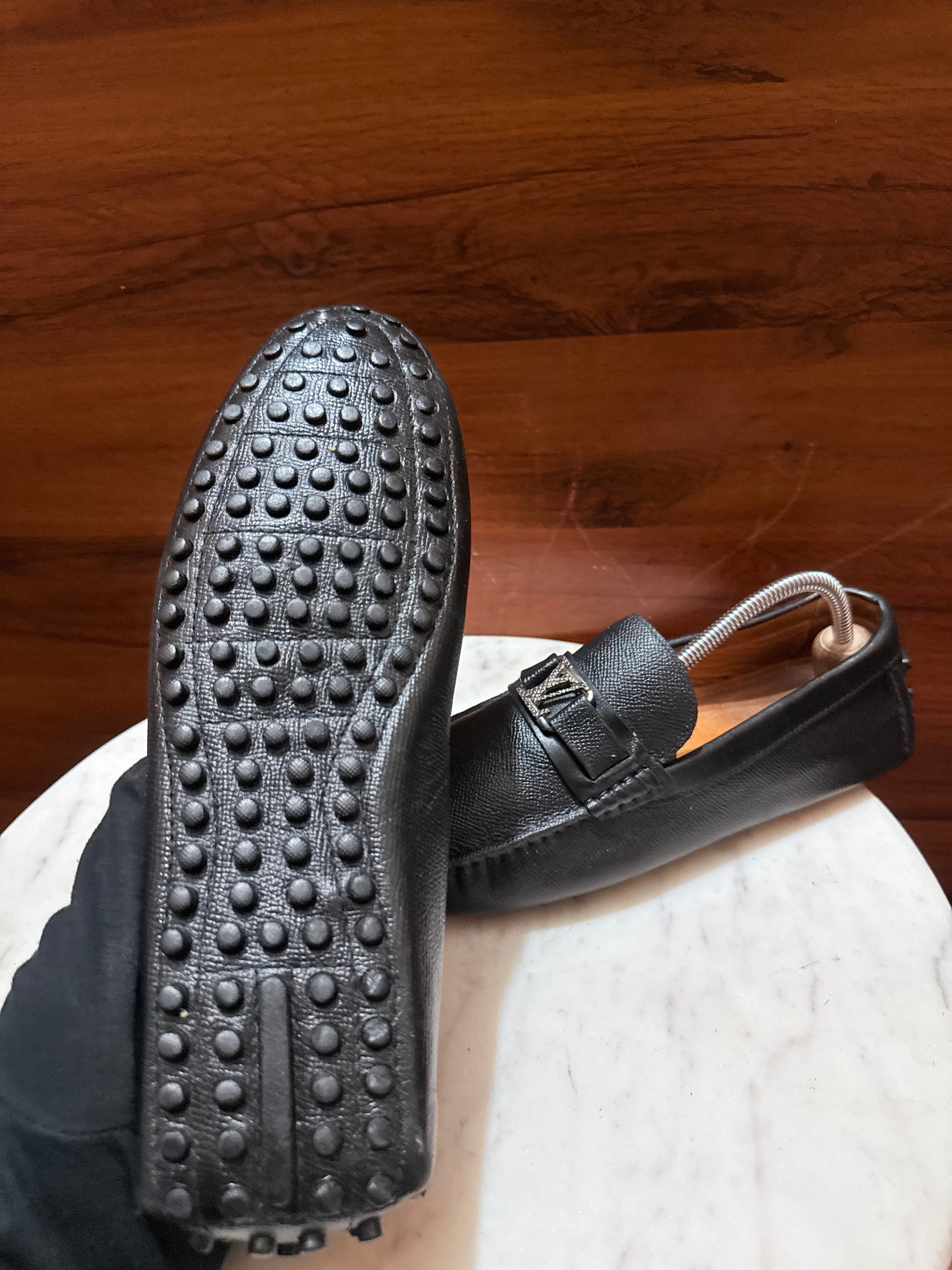 Louis Vuitton LV Initial Buckle Textured Leather Driver Loafers