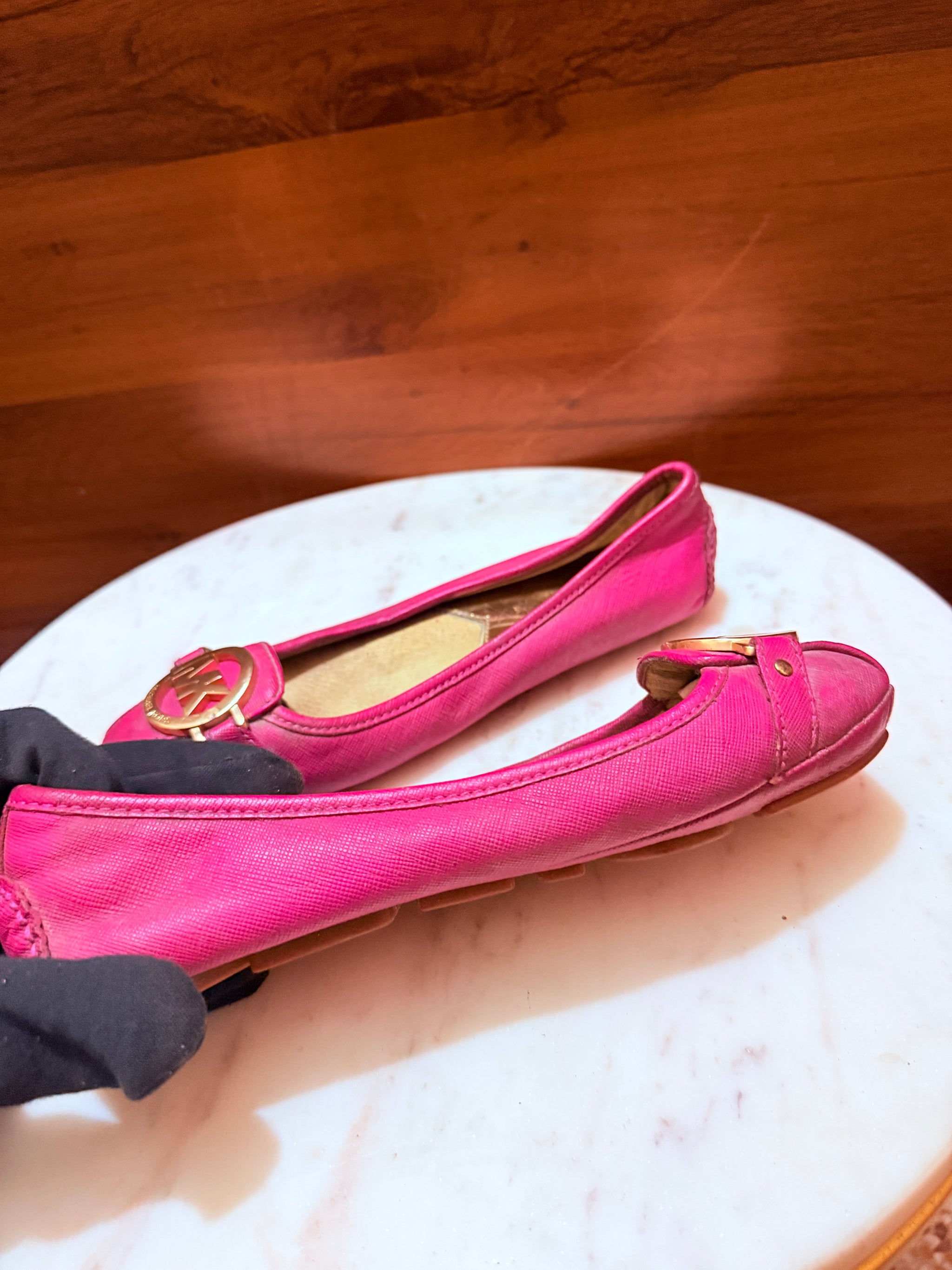 Michael Kors Fulton Logo Medallion Saffiano Leather Ballet Flats