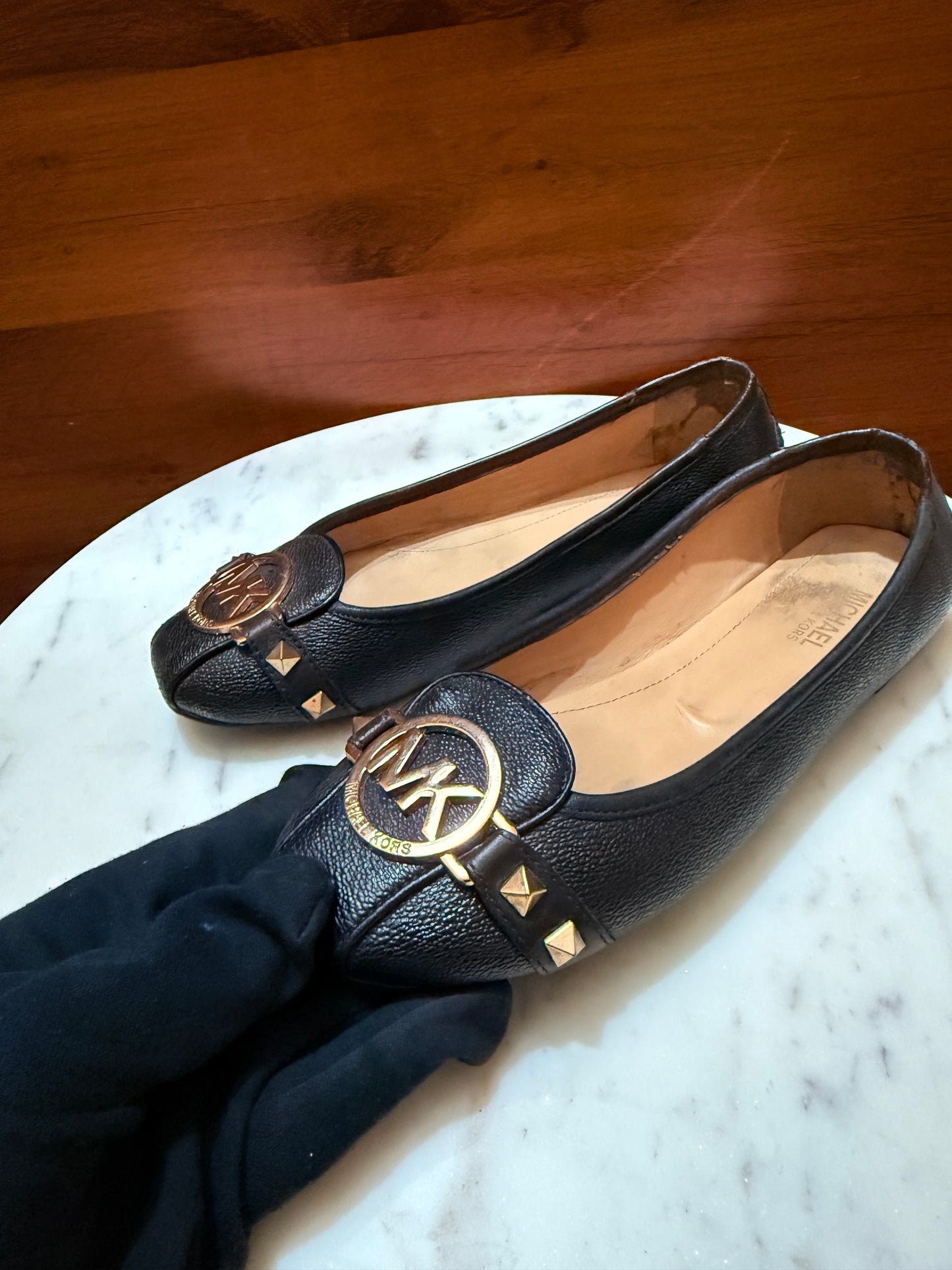 Michael Kors Fulton Studded Logo Medallion Leather Ballet Flats