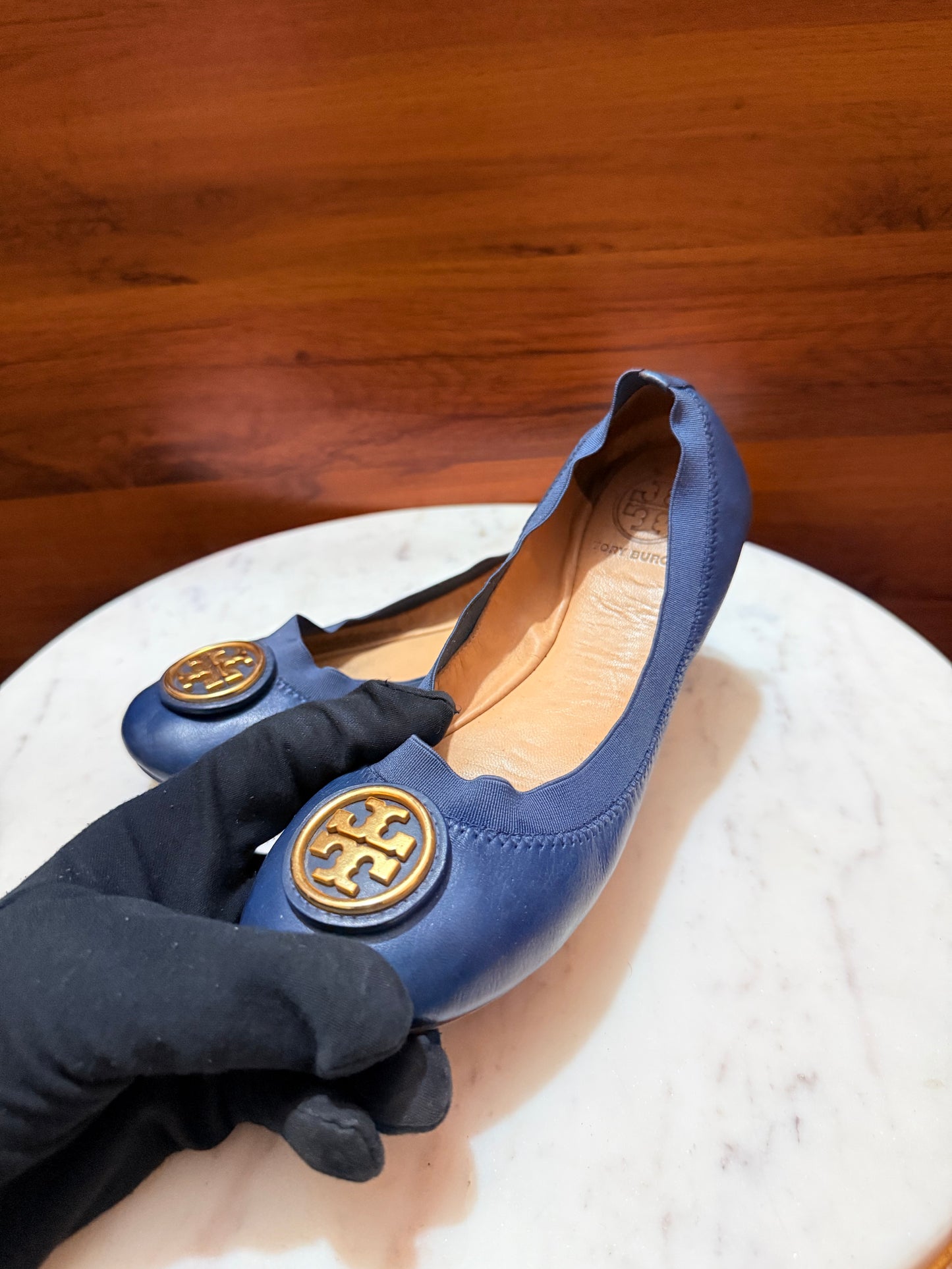Tory Burch Minnie Travel Logo Medallion Leather Ballet Flats