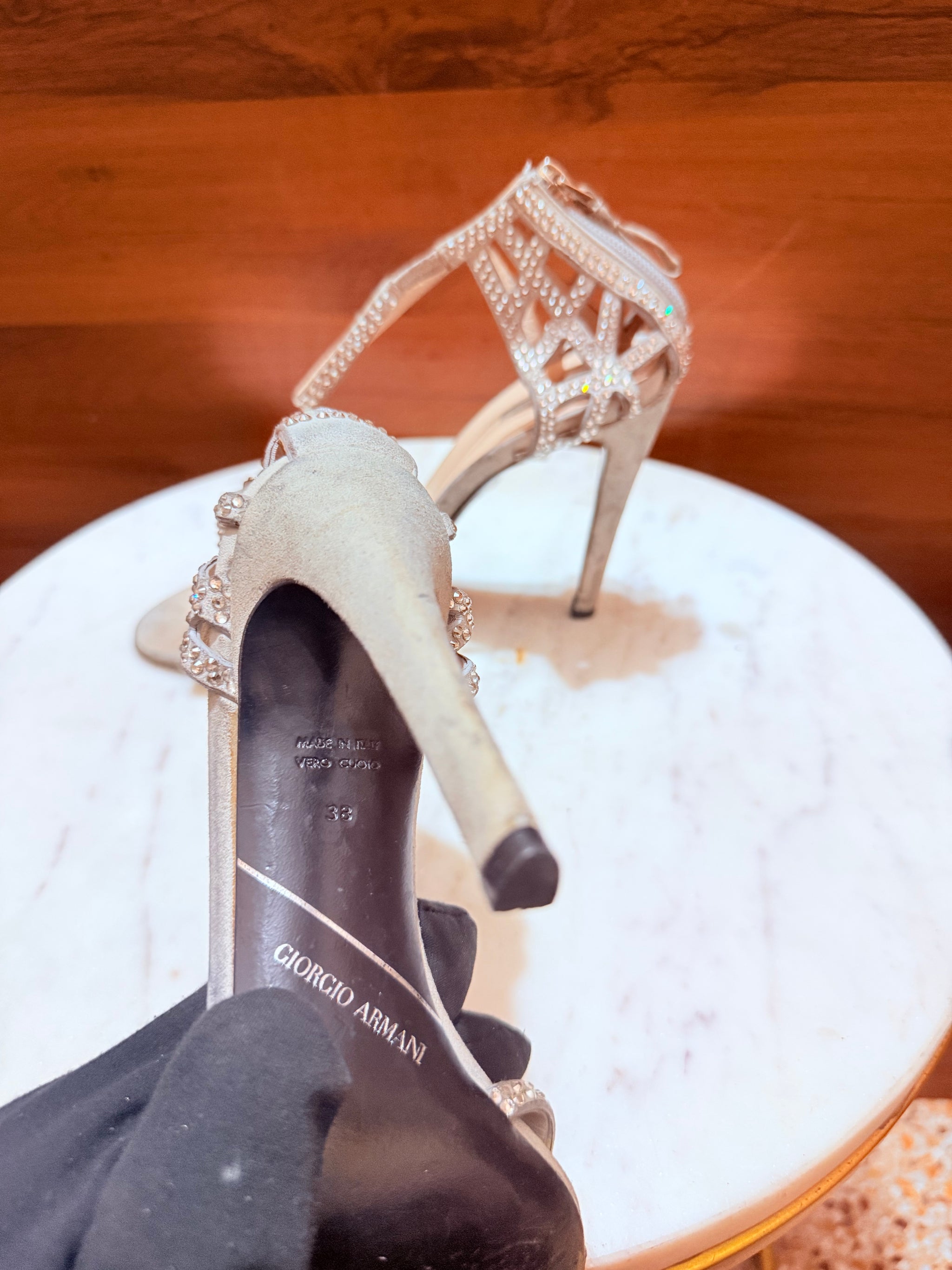 Giorgio Armani Crystal-Embellished Strappy Stiletto Heeled Sandals
