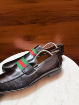 Gucci Web Stripe Leather Penny Loafers