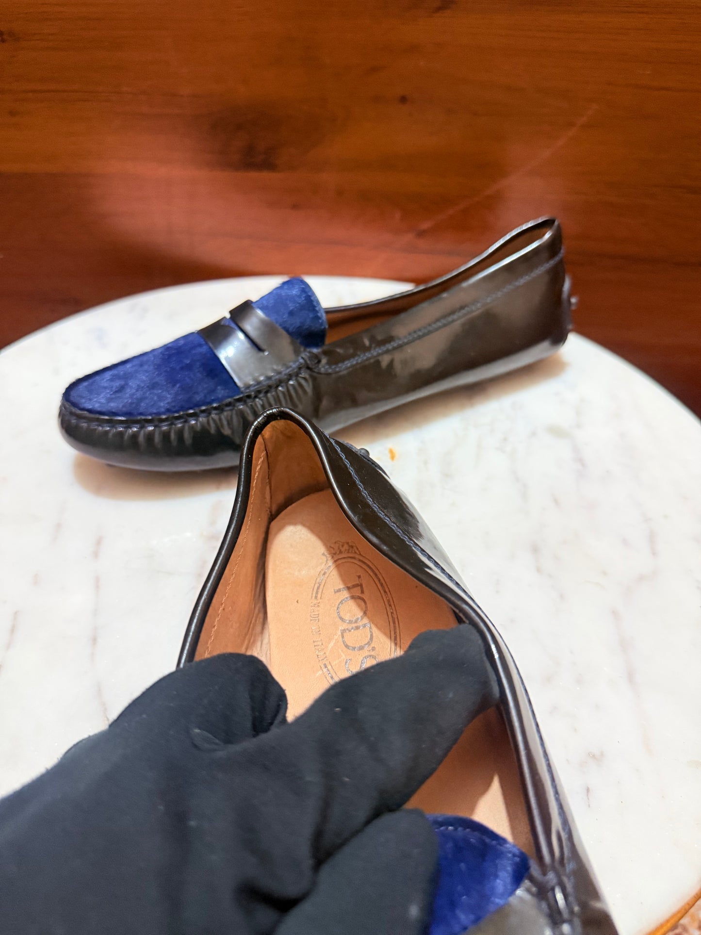 Tod's Calf Hair & Patent Leather Gommino Driving Loafers