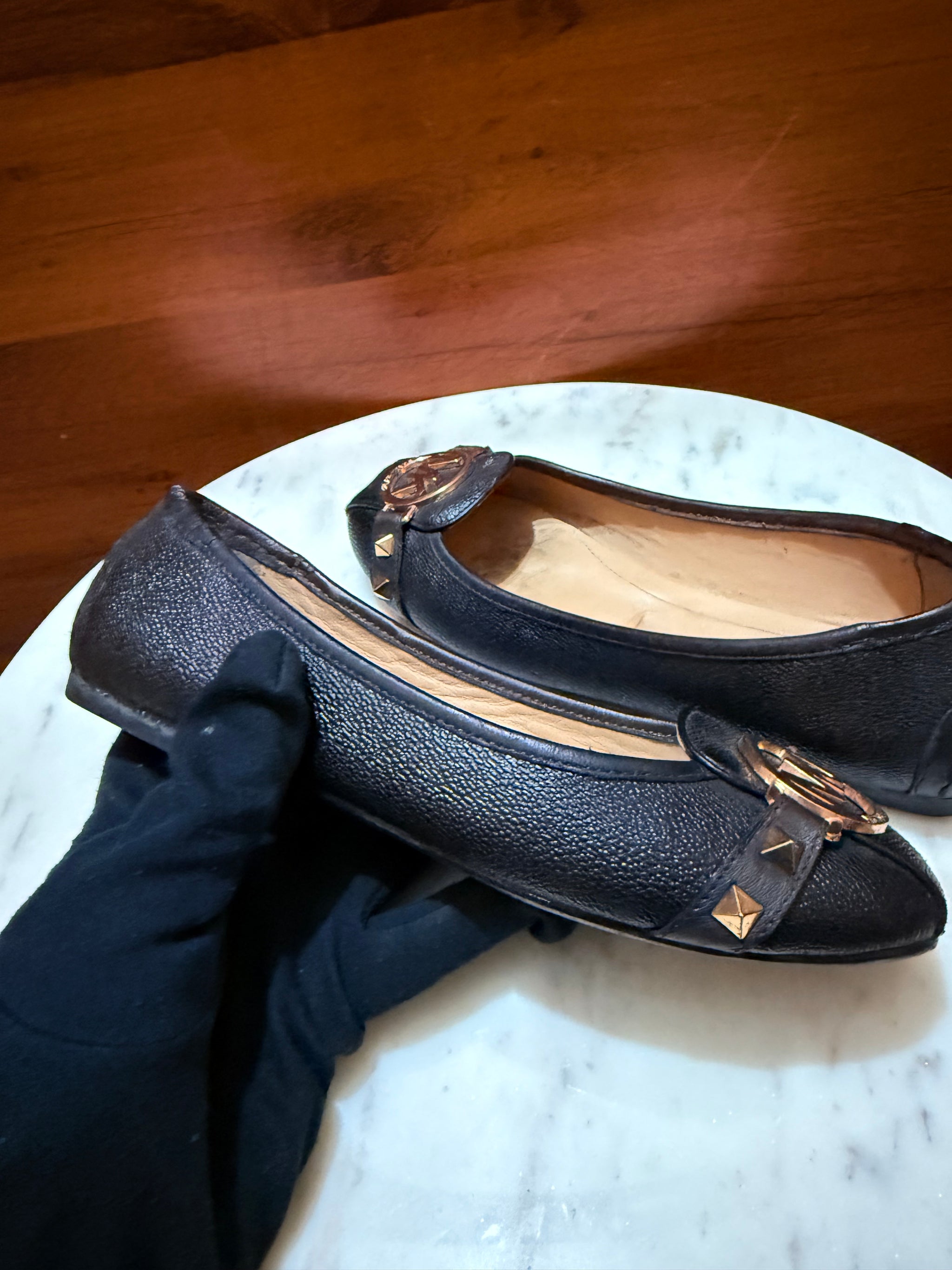 Michael Kors Fulton Studded Logo Medallion Leather Ballet Flats
