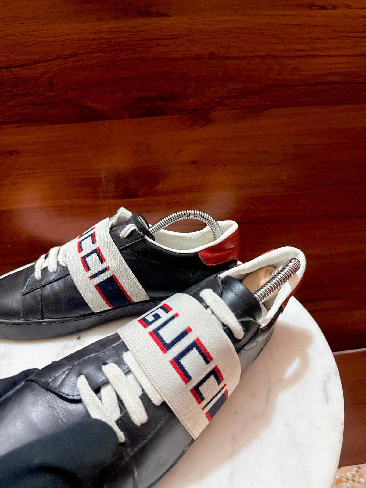 Gucci Ace Jacquard Elastic Logo Leather Sneakers