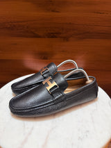 Hermès Paris 'H' Buckle Grainy Leather Moccasin Drivers