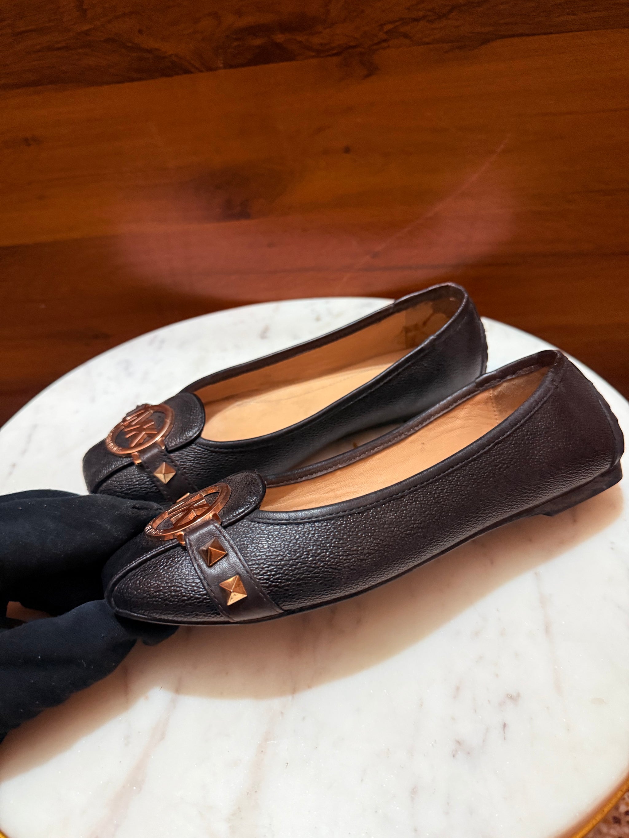 Michael Kors Fulton Studded Logo Medallion Leather Ballet Flats