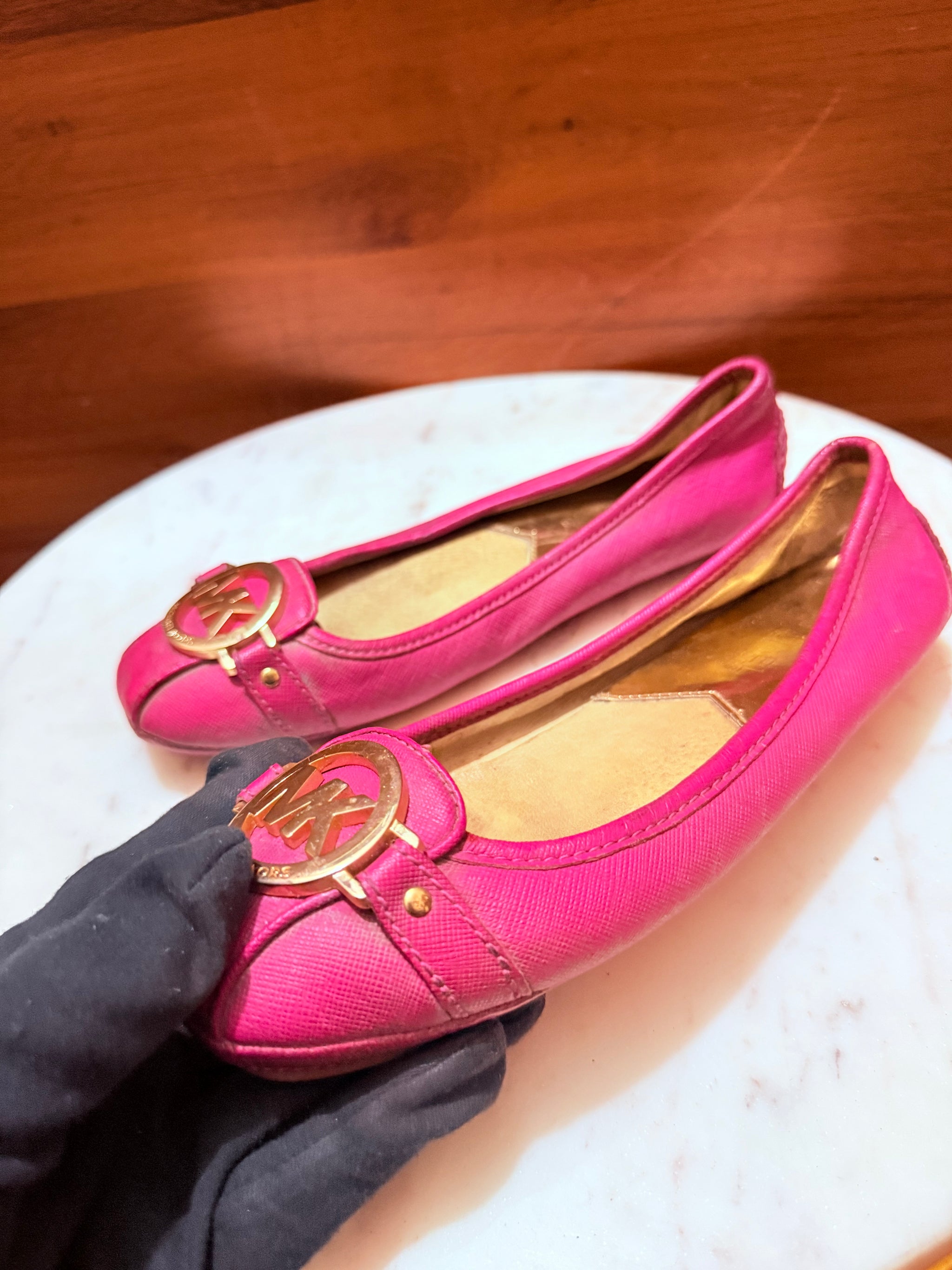 Michael Kors Fulton Logo Medallion Saffiano Leather Ballet Flats