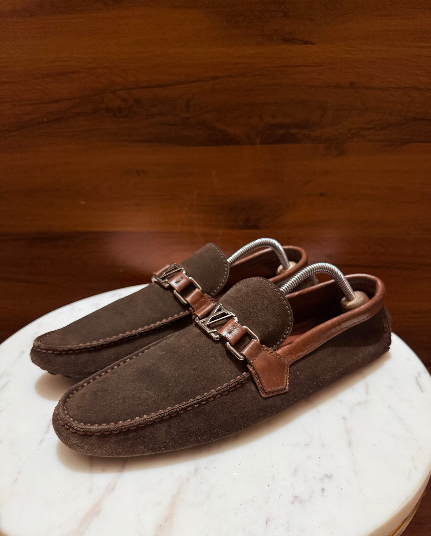Louis Vuitton Suede LV Initial Buckle Driving Loafers
