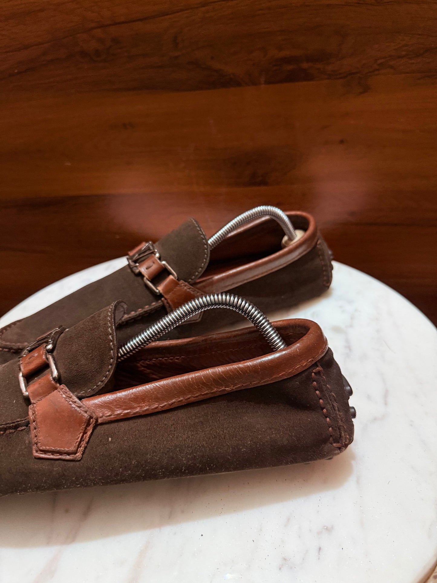 Louis Vuitton Suede LV Initial Buckle Driving Loafers