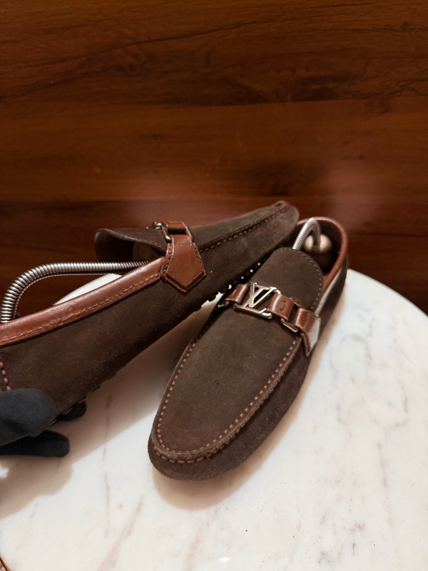 Louis Vuitton Suede LV Initial Buckle Driving Loafers