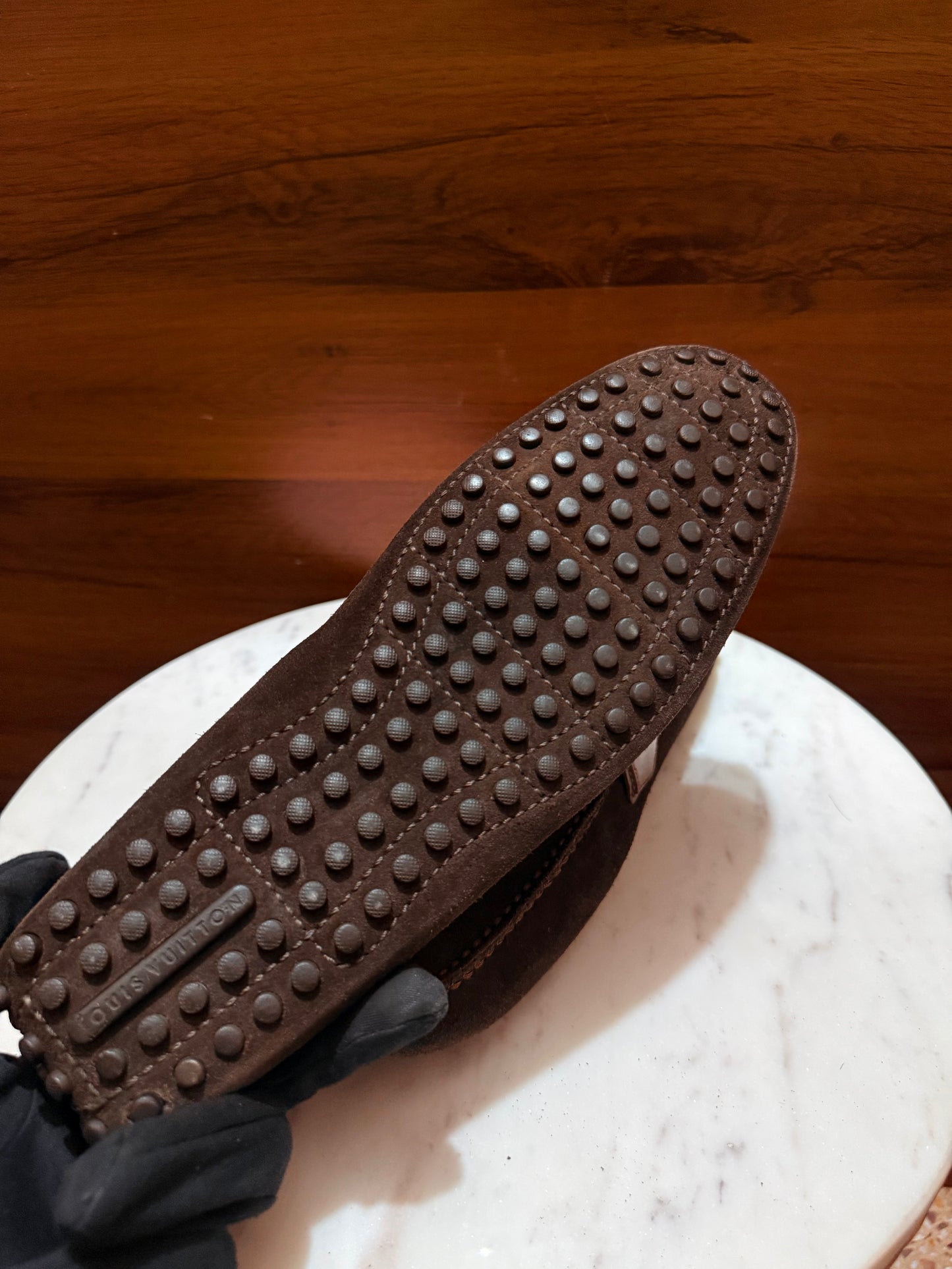 Louis Vuitton Suede LV Initial Buckle Driving Loafers