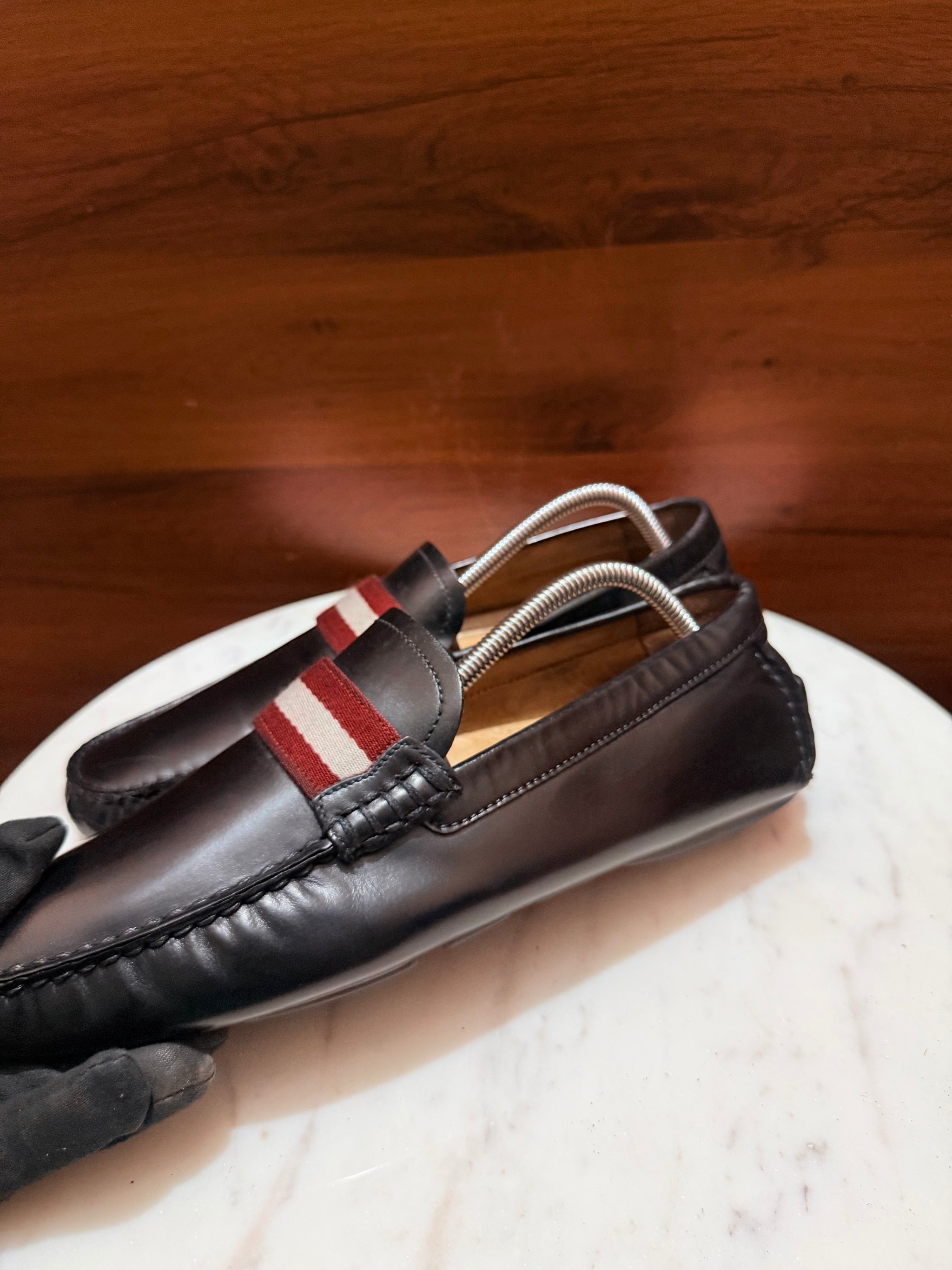 Bally Web Stripe Leather Driving Loafers